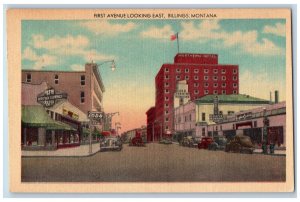 1946 First Avenue Looking East Classic Cars Buildings Billings Montana Postcard