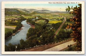 1948 View Fr. Mountain Top Near Elmira New York Road Along River Posted Postcard