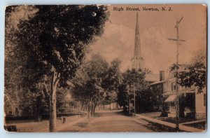 Newton New Jersey NJ Postcard High Street View Church Scene Street c1910's