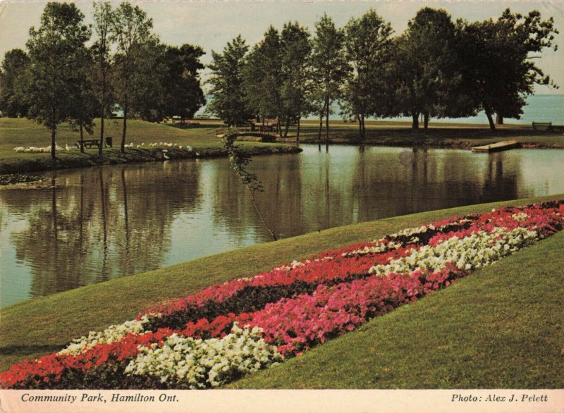 1974 Community Park Hamilton Floral Geese Pier Continental Postcard 2T7-65 