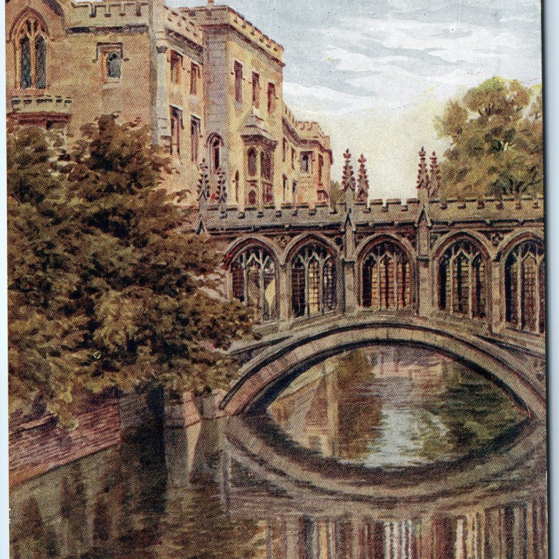 c1910s Cambridge, England St John's College Bridge of Sighs Gothic Painting A343