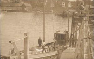 Boothbay Harbor ME Maine Fishing Boat Trident c1910 Real Photo Postcard
