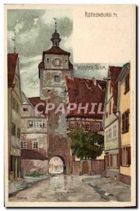 Old Postcard Illustrator Rothenburg Weisser Turm