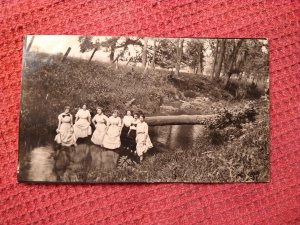 1911 A group of women near a creek, Illinois, USA RPPC Real Photo Postcard