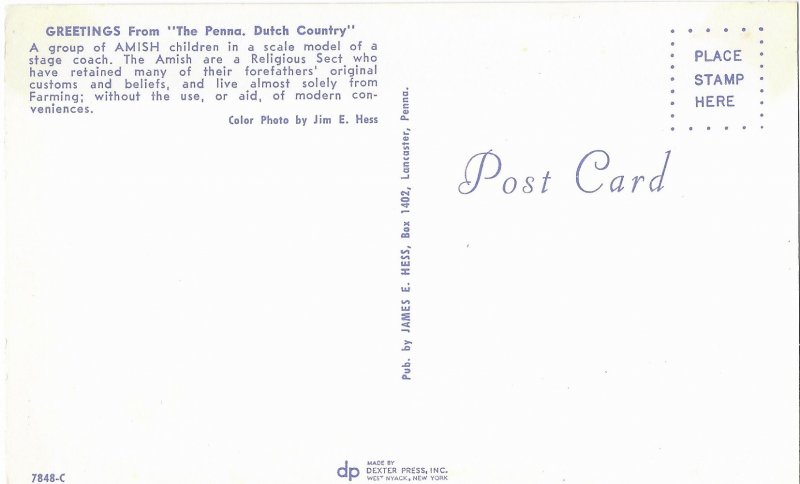 Intercourse Pennsylvania Amish Children in Scale Model Stagecoach