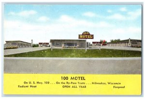 c1950's 100 Motel Roadside Milwaukee Wisconsin WI Posted Vintage Postcard