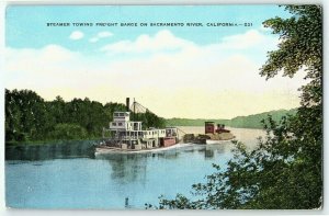 1907-15 Sacramento California Postcard River Steamer Ca Vtg Towing Barge Scene 