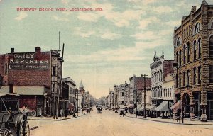 Broadway Looking West Logansport Indiana 1910c postcard