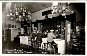 Virginia City Nevada RPPC Famous Crystal Bar Patrons Bar Maid Postcard V20