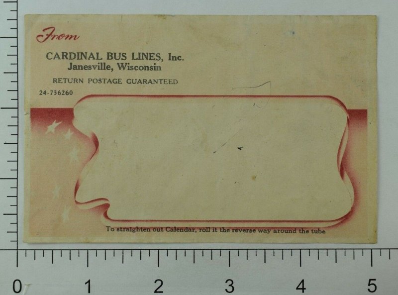 1940's-50's Cardinal Bus Lines Jamesville, WI Luggage Label Original E19