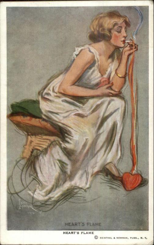 Lou Mayer Sexy Woman Smoking Cigarette Series HEARTS FLAME c1910 Postcard