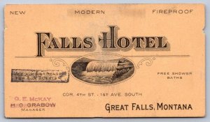 K45/ Great Falls Montana Non-Postcard Advertising Card c1900 Falls Hotel 372