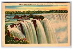 Terrapin Falls From Goat Isle Niagara Falls New York NY Linen Postcard Y10