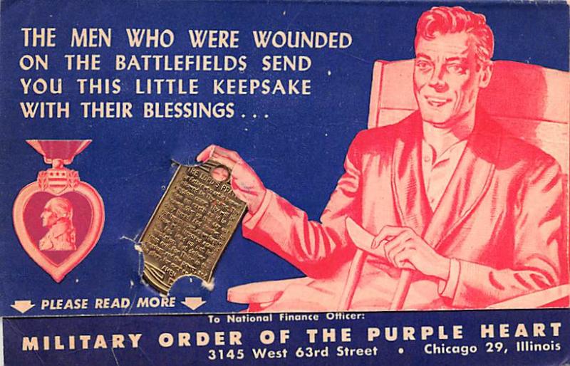 Purple Heart, Wounded Opens up as a advertising card, Non Postcard Backing Un...