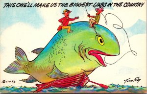 Vtg Comic Biggest Liars In The Country Fish Fishing Exaggeration 1950s Postcard