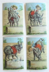 DONKEY RIDER SET OF 4 ANTIQUE VICTORIAN TRADE CARDS