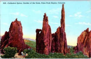 Cathedral Spires Garden of the Gods Pikes Peak Colorado Postcard Posted 1958