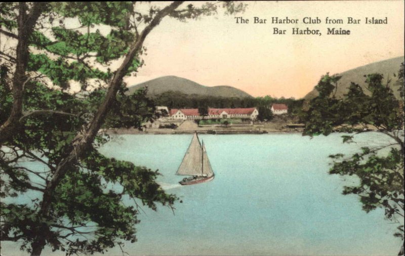 BAR HARBOR ME Bar Harbor Club from Bar Island HAND COLORED c1910 Postcard