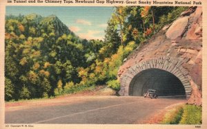 Vintage Postcard Tunnel & Chimney Tops Newfound Gap Highway Great Smoky Mts.