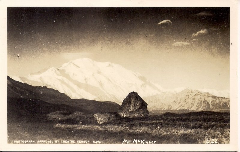 RPPC Mt. McKinley, AK, US Army Censor, WWII Era, Military Related