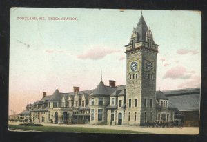 PORTLAND MAINE UNION RAILROAD DEPOT TRAIN STATION VINTAGE POSTCARD 1908