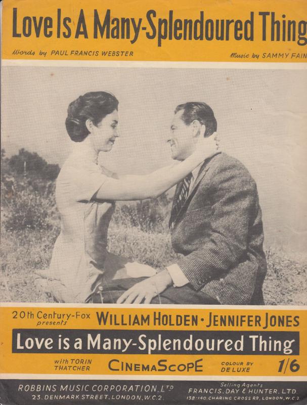 Love Is A Many Splendoured Thing Wiliam Holden 1950s Sheet Music