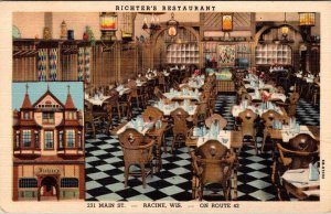 Racine, WI Wisconsin RICHTER'S RESTAURANT~Interior View  CURTEICH Linen Postcard