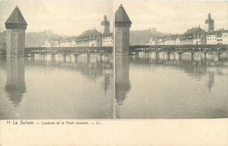 Postcard Stereographic image Switzerland Suisse Lucerne