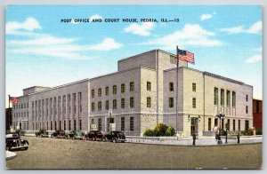Peoria Illinois~Post Office & Court House Street View~Vintage Linen Postcard