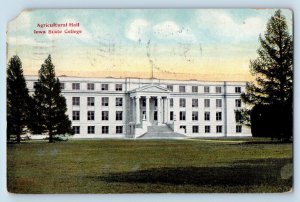 Ames Iowa IA Postcard Agricultural Hall Iowa State College 1912 Vintage Antique