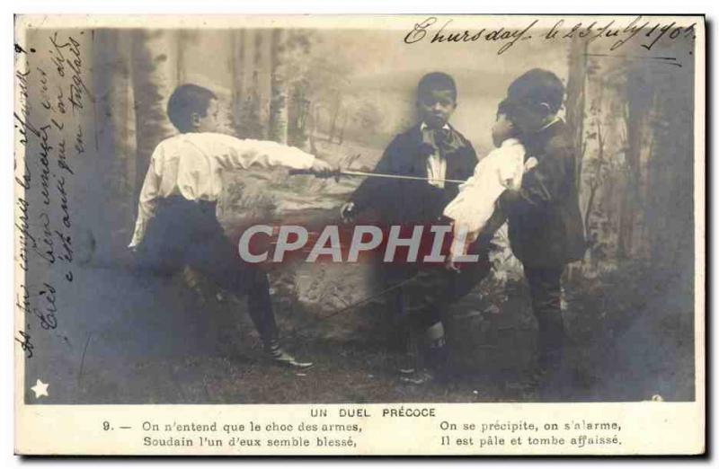 Postcard Old Fencing children an early duel