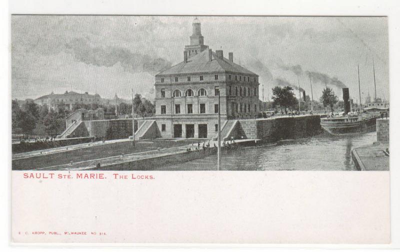 Steamer Locks Sault Ste Marie Michigan Private Mailing Card 1905c postcard
