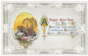 A Happy New Year May Each Day Wield Riches of Love Peace and Plenty Embossed