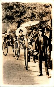 Vtg 1910-30 Real Photo RPPC Geisha Women Traditional Garb Jinrikisha Rickshaw