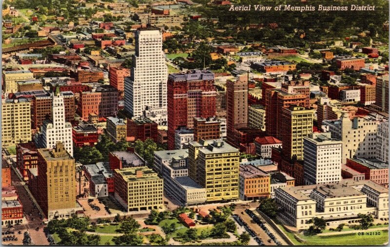 Memphis Business District Tennessee Birds Scenic Eye View Linen Postcard 