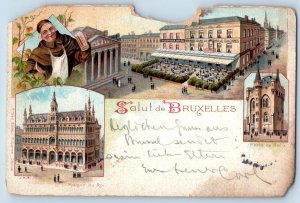 Belgium Postcard Greetings from Brussels 1902 Multiview Antique Posted