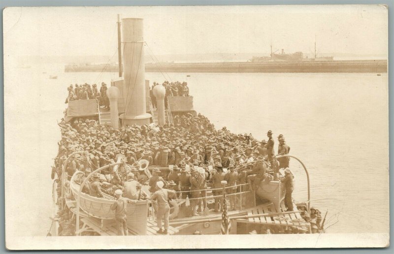 US WWI ERA MILITARY SHIP ANTIQUE REAL PHOTO POSTCARD RPPC