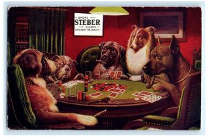 Smoke Steber Cigars Dogs Playing Poker Advertising Postcard (FW3)