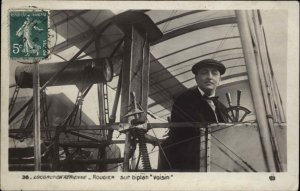 Airplane Pioneer Aviation Voisin Biplane Pilot Rougier Caen Poster Stamp c1910