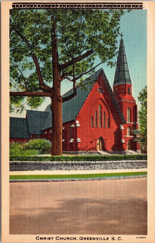 Christ Church Greenville SC South Carolina Linen Postcard VTG UNP Vintage Unused 