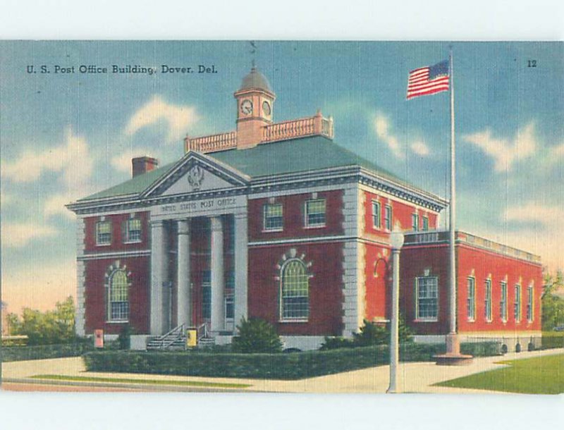 Linen POST OFFICE SCENE Dover Delaware DE AF0973