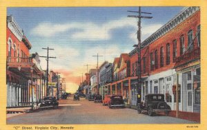 C Street Scene VIRGINIA CITY, NEVADA Mining Town c1930s Linen Vintage Postcard