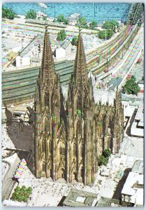 Postcard - Aerial view, Cathedral with view to the banks on the Rhine - Germany