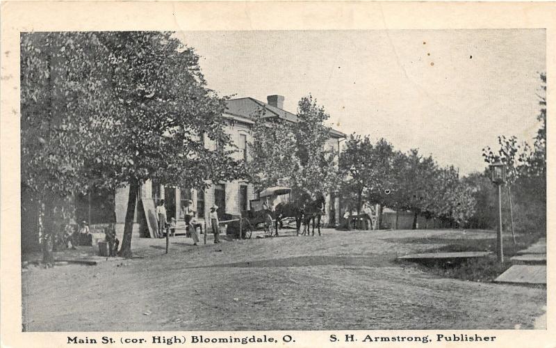 E94/ Bloomingdale Ohio Postcard c1910 Main Street Buggy Armstrong