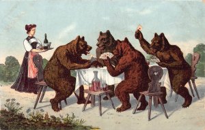 J73/  Interesting Postcard c1910 Bears Humanized Playing Cards  6