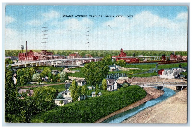1950 Bridge at Grand Avenue Viaduct Sioux City Iowa IA Vintage Posted Postcard 