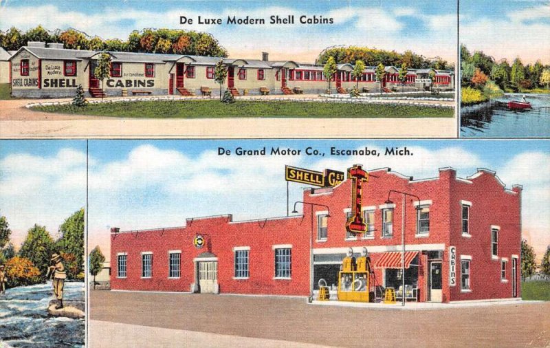Escanaba Michigan De Grand Motor Co Shell Cabins and Gas Station PC AA57552