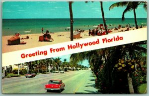 Dual View Banner Greetings Hollywood Florida FL UNP Unused Chrome Postcard F9