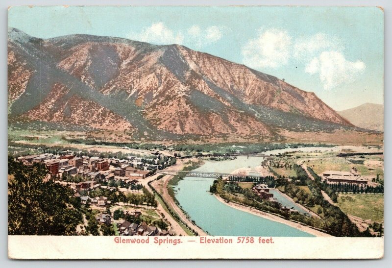 Glenwood Springs Colorado~Birdseye Panorama~Main Street~Bridge~River Road~c1905 