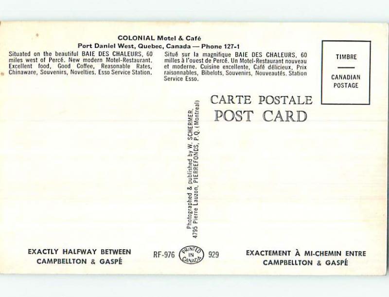 Unused Pre-1980 COLONIAL MOTEL Port-Daniel-Ouest - Gaspe Peninsula QC o0272